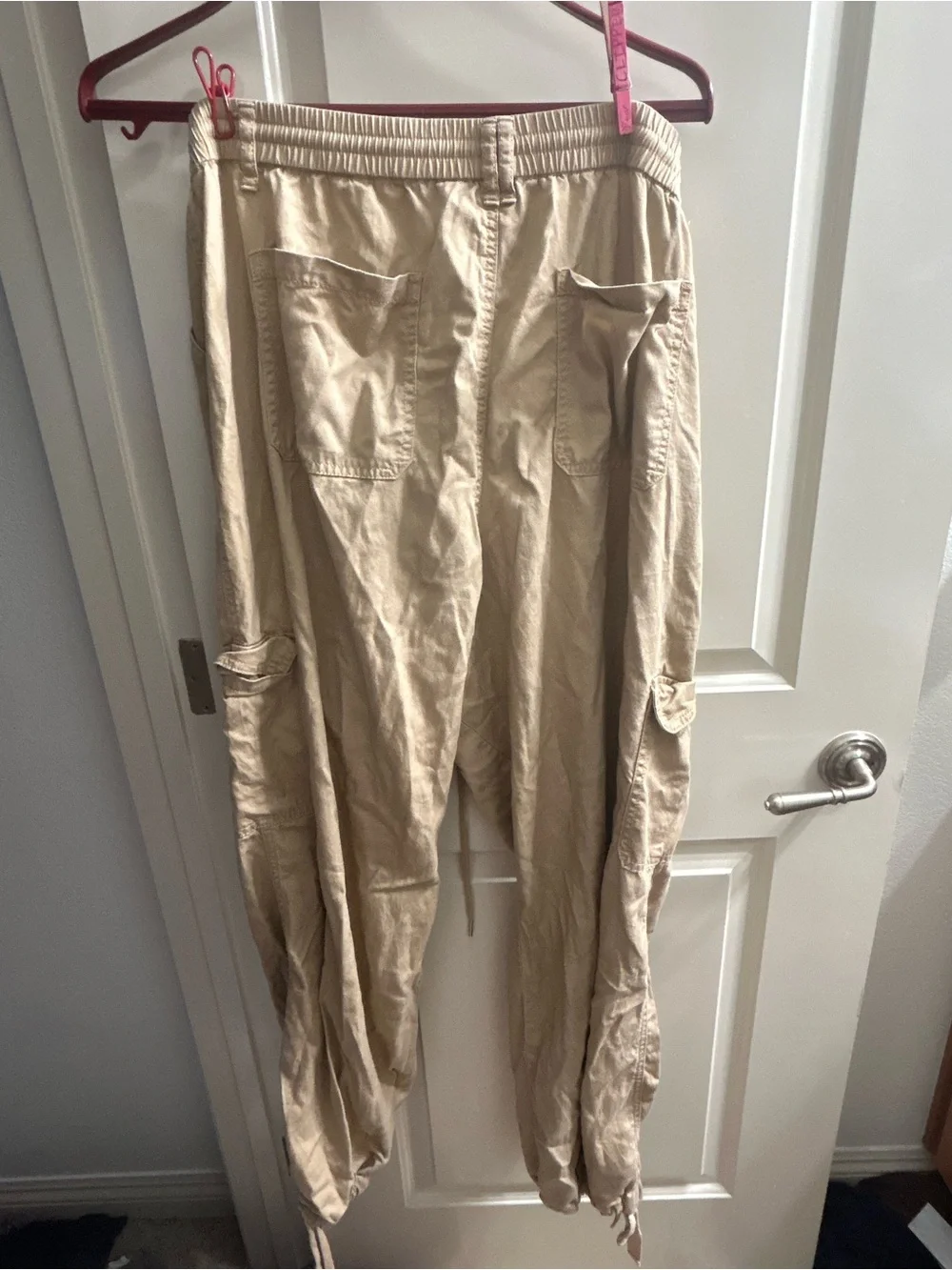 Men's Beige Cargo Pants — Casual Drawstring Trousers